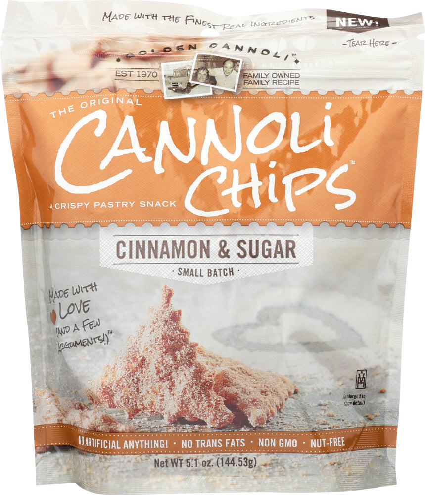 GOLDEN CANNOLI: Cinnamon & Sugar Cannoli Chips, 5.1 oz - Vending Business Solutions
