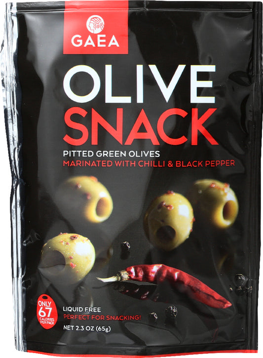 GAEA NORTH AMERICA: Olive Snack Pack Pitted Green Olives With Chili, 2.3 oz - Vending Business Solutions