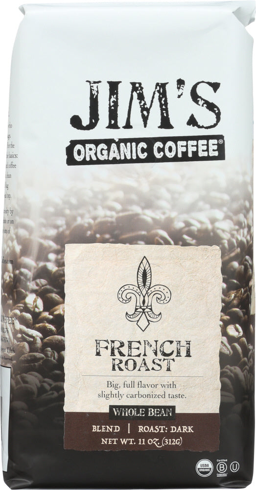 JIMS ORGANIC COFFEE: Organic French Roast Whole Bean Coffee, 11 oz - Vending Business Solutions