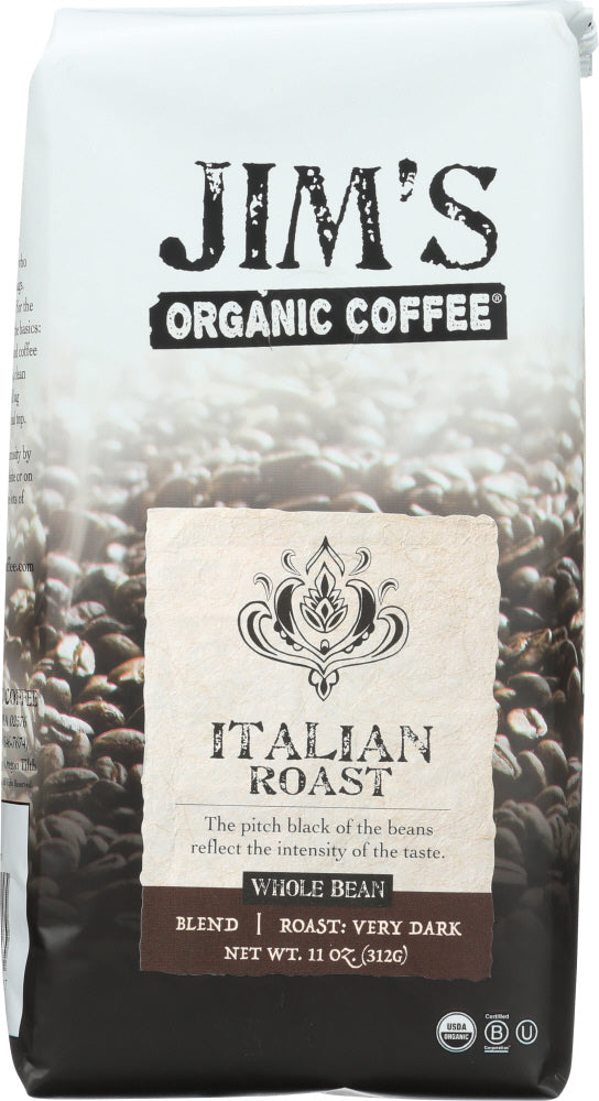 JIM'S ORGANIC COFFEE: Italian Roast Whole Bean, 11 Oz - Vending Business Solutions