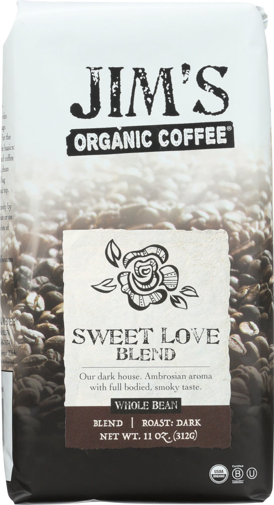 JIM'S ORGANIC COFFEE: Whole Bean Sweet Love Blend, 12 oz - Vending Business Solutions