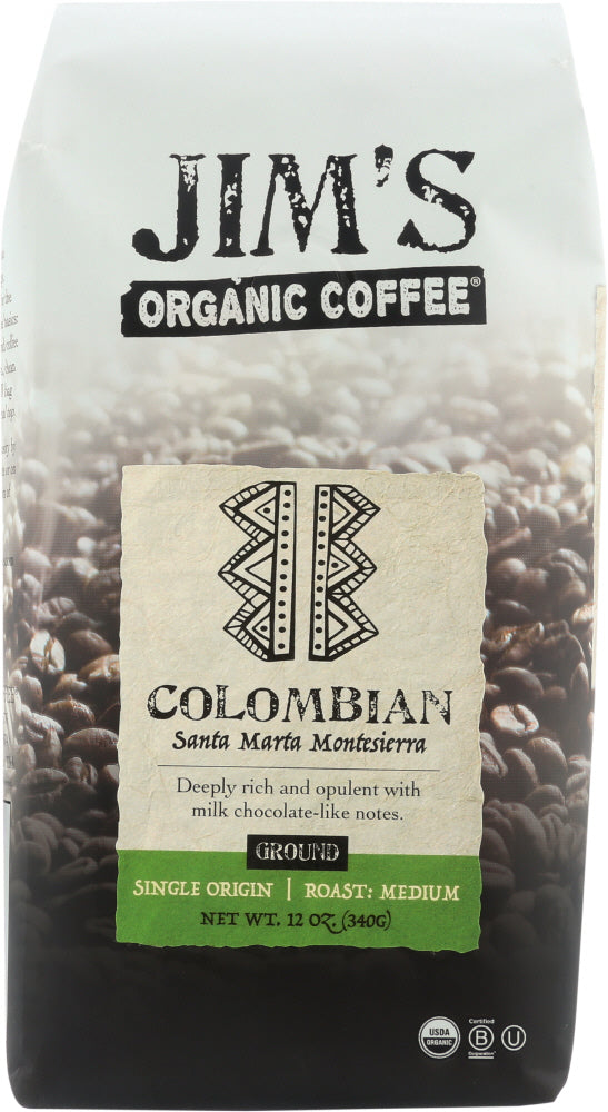 JIMS ORGANIC COFFEE: Columbian Ground Coffee Organic, 12 oz - Vending Business Solutions