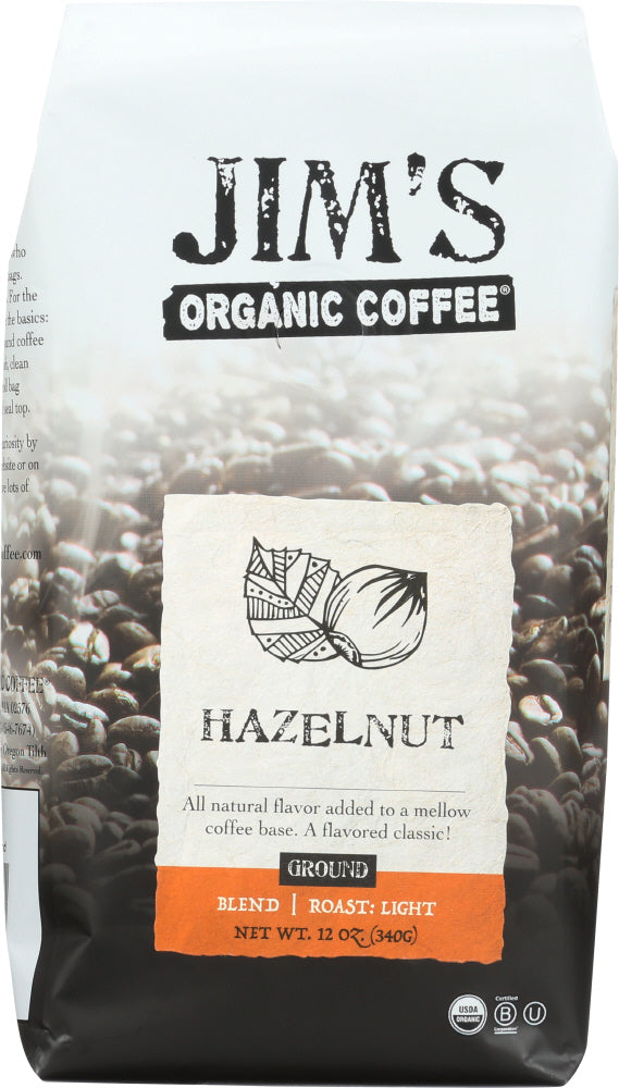 JIM'S ORGANIC COFFEE: Hazelnut Ground, 12 oz - Vending Business Solutions