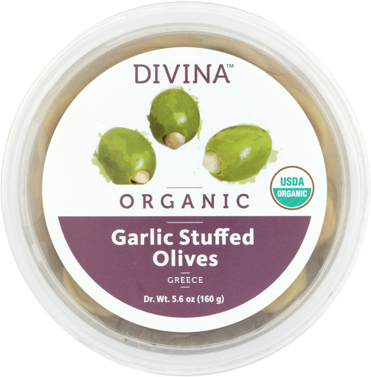 DIVINA: Organic Garlic Stuffed Olives, 5.6 oz - Vending Business Solutions