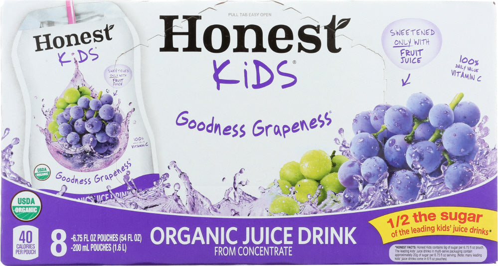 HONEST: Kids Organic Juice Drink Goodness Grapeness, Gluten Free, Non GMO, 8 Count, 54 Oz - Vending Business Solutions