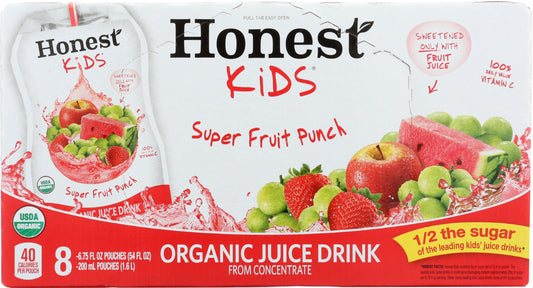 HONEST KIDS: Organic Juice Drink Super Fruit Punch, Gluten Free, Non GMO, 8 count, 54 oz - Vending Business Solutions