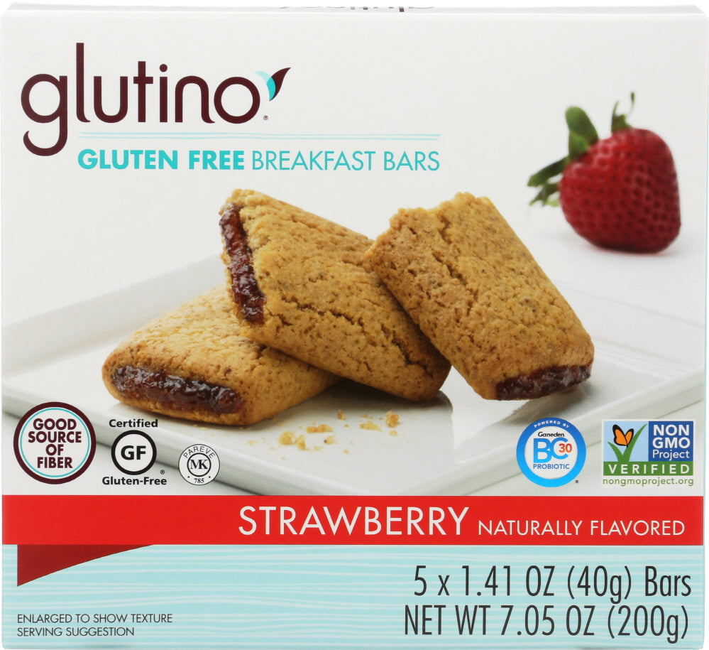 GLUTINO: Gluten Free 5 Breakfast Bars Strawberry, 7.05 oz - Vending Business Solutions