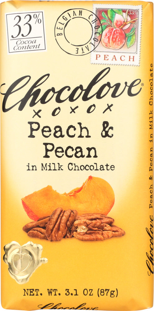 CHOCOLOVE: Milk Chocolate Bar Peach and Pecan, 3.1 oz - Vending Business Solutions