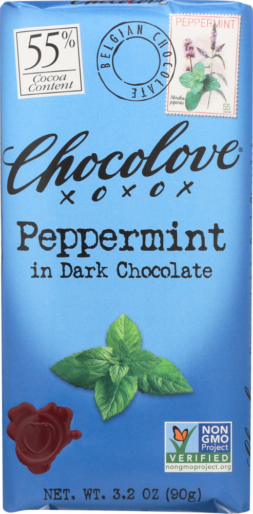 CHOCOLOVE: Peppermint In Dark Chocolate Bar, 3.2 oz - Vending Business Solutions