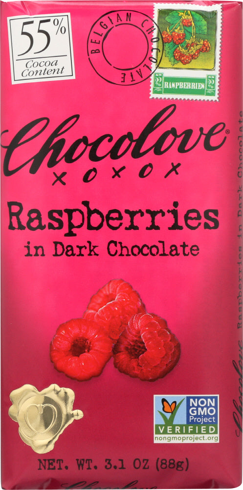 CHOCOLOVE: Raspberries In Dark Chocolate Bar, 3.1 oz - Vending Business Solutions