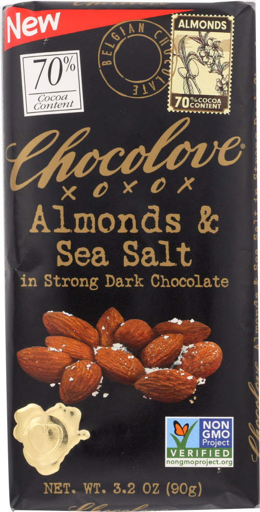 CHOCOLOVE: Almonds & Sea Salt in Strong Dark Chocolate Bar, 3.2 oz - Vending Business Solutions