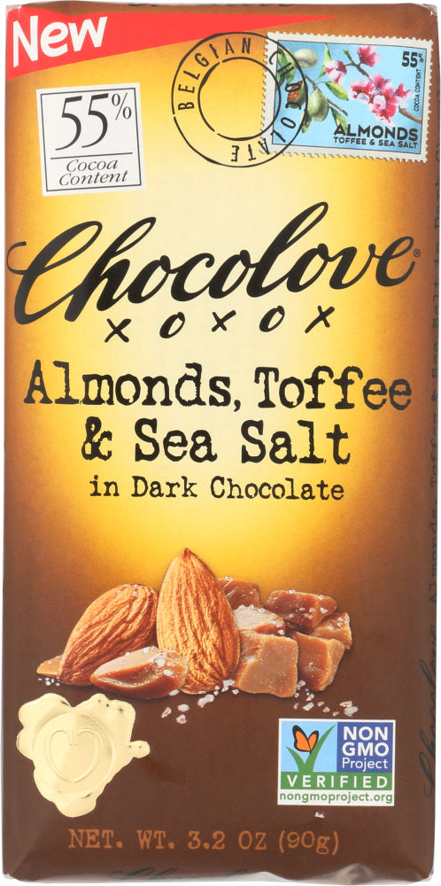 CHOCOLOVE: Almonds Toffee & Sea Salt in Dark Chocolate, 3.2 oz - Vending Business Solutions