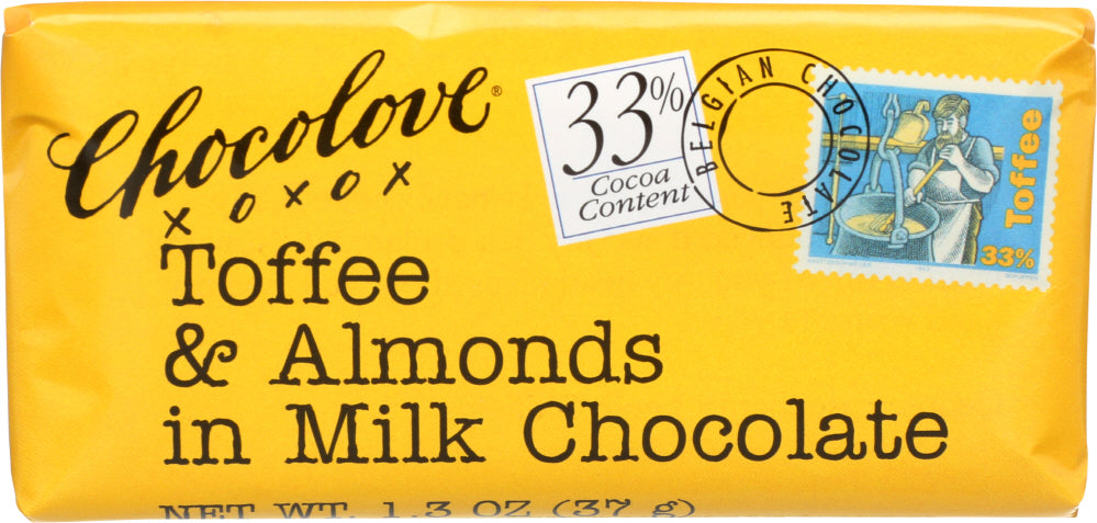 CHOCOLOVE: Toffee & Almonds In Milk Chocolate Bar, 1.3 oz - Vending Business Solutions