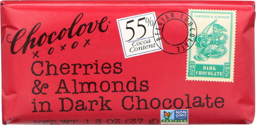 CHOCOLOVE: Mini Dark Chocolate Bar Cherries & Almonds, 1.3 oz - Vending Business Solutions