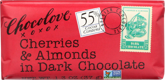 CHOCOLOVE: Mini Dark Chocolate Bar Cherries & Almonds, 1.3 oz - Vending Business Solutions