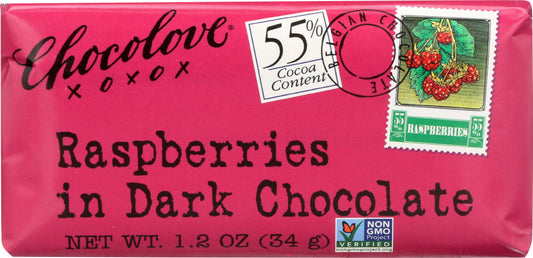 CHOCOLOVE: Mini Dark Chocolate Bar Raspberries, 1.2 oz - Vending Business Solutions