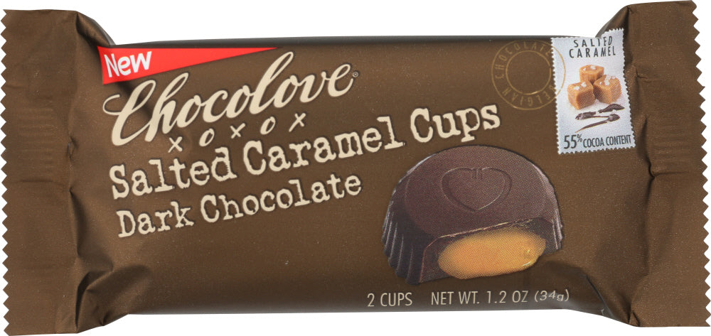 CHOCOLOVE: Salted Caramel Cups Dark Chocolate, 1.2 oz - Vending Business Solutions