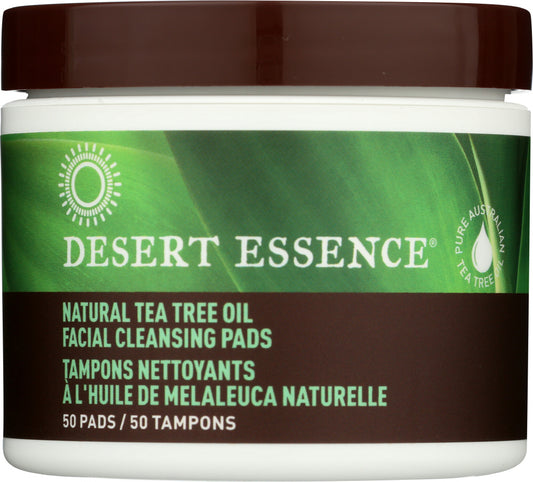 DESERT ESSENCE: Natural Tea Tree Oil Facial Cleansing Pads Original, 50 pc - Vending Business Solutions