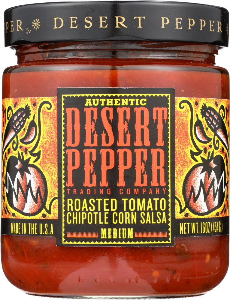 DESERT PEPPER: Roasted Tomato Chipotle Corn Medium Hot Salsa, 16 oz - Vending Business Solutions