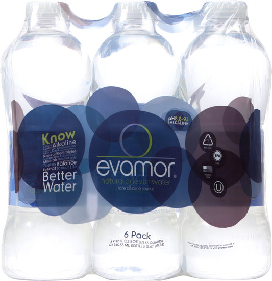 EVAMOR: Natural Artesian Water 6x32 Oz Bottles, 192 oz - Vending Business Solutions