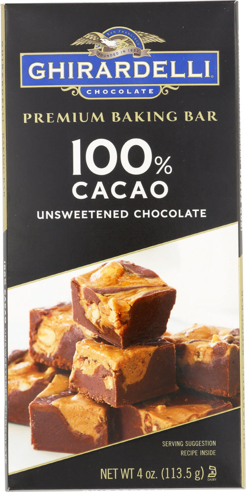 GHIRARDELLI: Premium Baking Bar 100% Cacao Unsweetened Chocolate, 4 oz - Vending Business Solutions