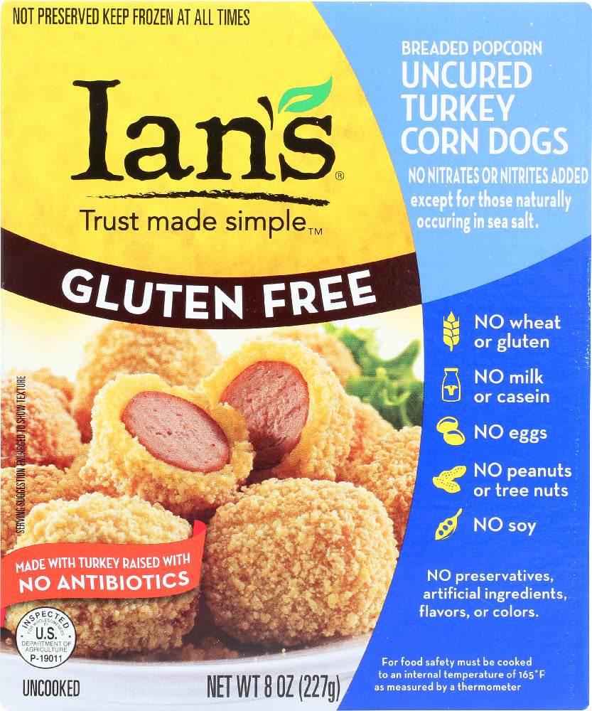 IAN'S NATURAL FOODS: Breaded Popcorn Turkey Corn Dogs, 8 oz - Vending Business Solutions
