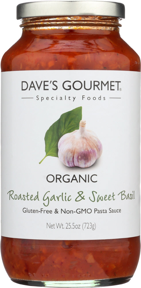 DAVE'S GOURMET: Organic Roasted Garlic and Sweet Basil Pasta Sauce, 25.5 Oz - Vending Business Solutions