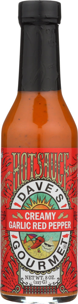 DAVES GOURMET: Creamy Garlic Red Pepper Hot Sauce, 8 oz - Vending Business Solutions