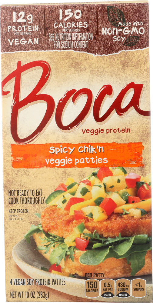 BOCA: Spicy Chik'n Veggie Patties Pack of 4, 10 oz - Vending Business Solutions