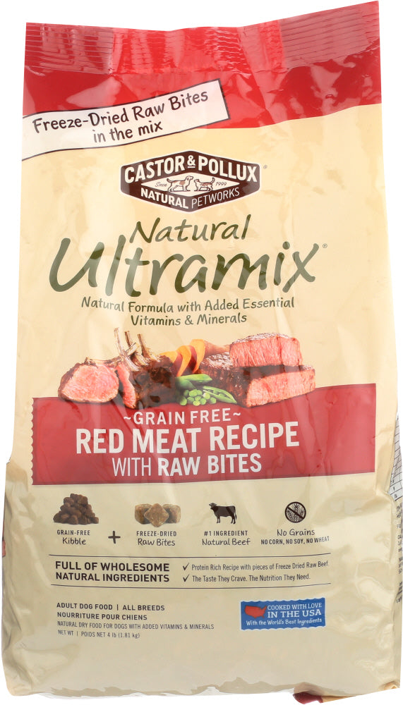 CASTOR & POLLUX: Natural Ultramix Grain Free Adult Dog Food Red Meat Recipe With Raw Bites 4 Lb - Vending Business Solutions