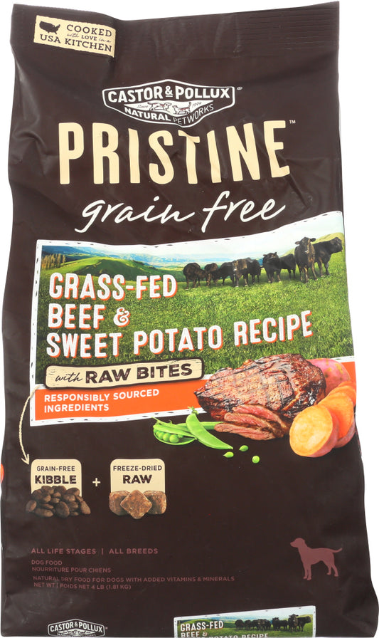 CASTOR & POLLUX: Pristine Grain Free Grass-Fed Beef & Sweet Potato Recipe With Raw Bites 4 Lb - Vending Business Solutions