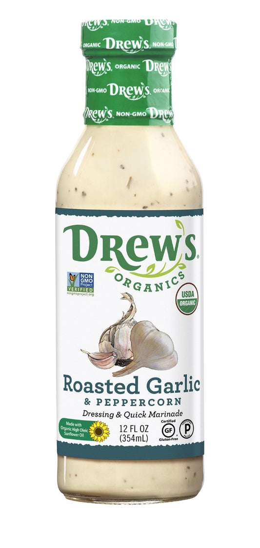 DREWS: Roasted Garlic and Peppercorn Organic Dressing, 12 oz - Vending Business Solutions