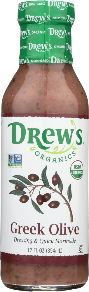 DREW'S: All Natural Dressing & Quick Marinade Greek Olive, 12 oz - Vending Business Solutions
