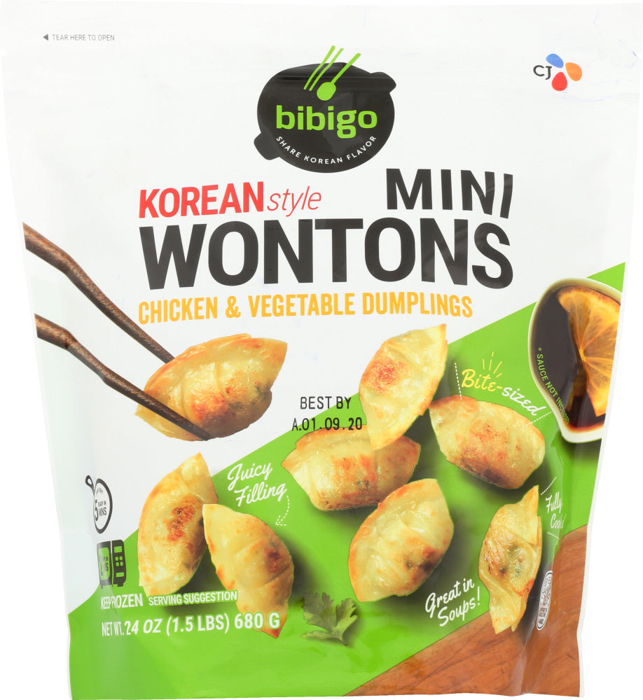 BIBIGO: Korean Style Mini Wontons Chicken and Vegetable Dumplings, 24 oz - Vending Business Solutions