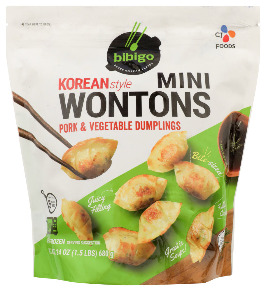 BIBIGO: Korean Style Mini Wontons Pork and Vegetable Dumplings, 24 oz - Vending Business Solutions