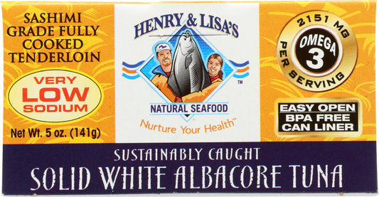 HENRY & LISA'S: Natural Seafood Solid White Albacore Tuna Very Low Sodium, 5 oz - Vending Business Solutions