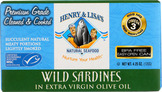 HENRY & LISA'S: Natural Seafood Wild Sardines Extra Virgin Olive Oil, 4.25 oz - Vending Business Solutions