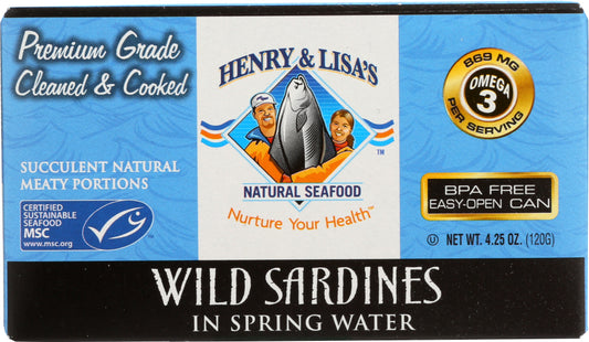 HENRY & LISA'S: Natural Seafood Wild Sardines in Spring Water, 4.25 oz - Vending Business Solutions
