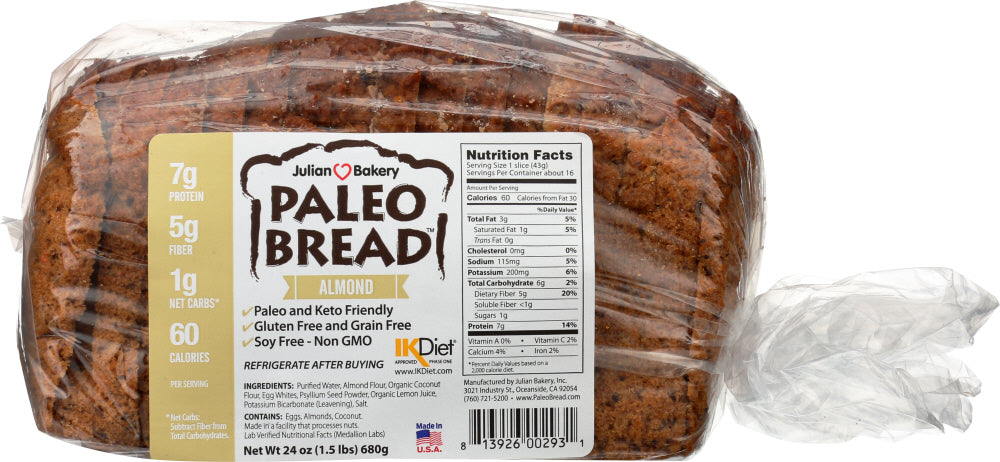 JULIAN BAKERY: Paleo Bread Almond, 24 oz - Vending Business Solutions