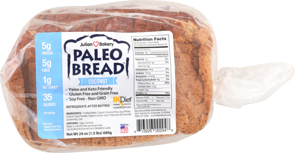 JULIAN BAKERY: Paleo Bread Coconut, 24 oz - Vending Business Solutions