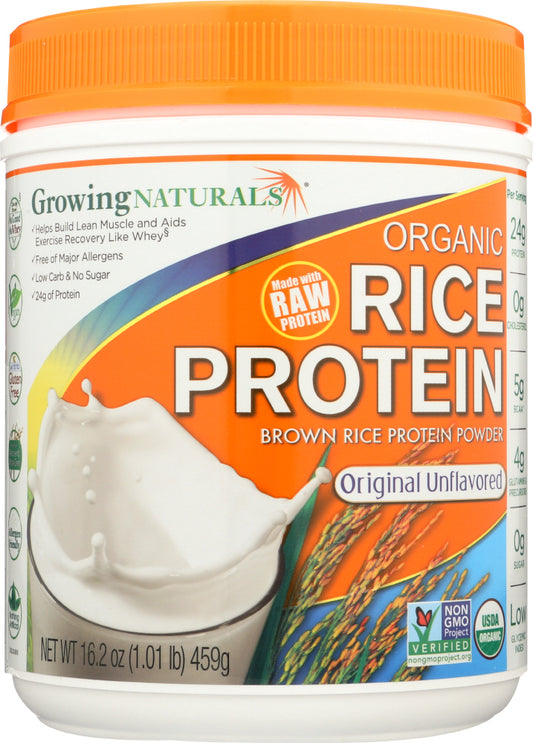 GROWING NATURALS: Organic Raw Rice Protein Original, 16.2 oz - Vending Business Solutions
