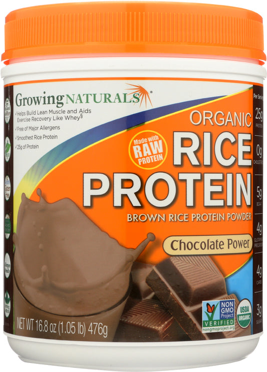 GROWING NATURALS: Organic Raw Rice Protein Chocolate Power, 16.8 oz - Vending Business Solutions
