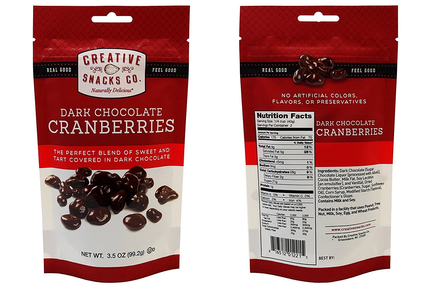 CREATIVE SNACK: Dark Chocolate Cranberries, 3.5 oz - Vending Business Solutions