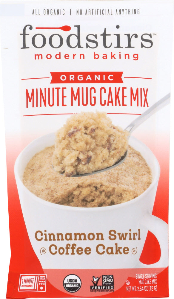 FOODSTIRS: Organic Minute Mug Cake Mix Cinnamon Swirl Coffee Cake, 2.54 oz - Vending Business Solutions