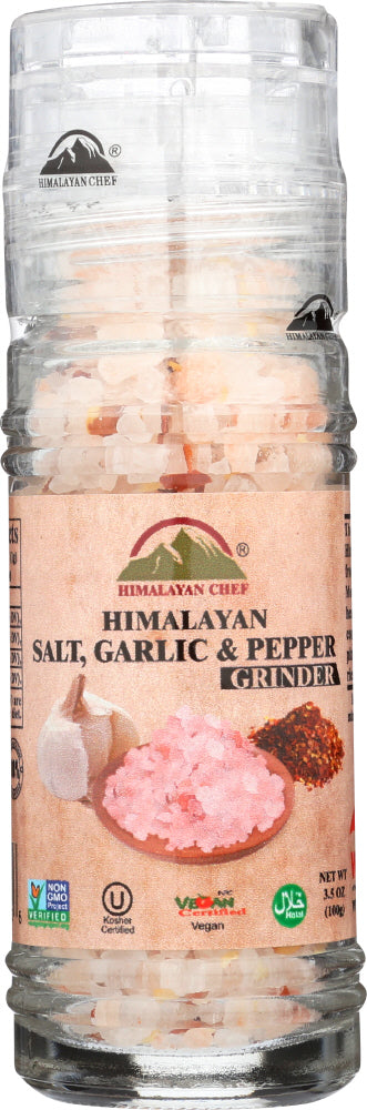 HIMALAYAN CHEF: Grinder Salt Himalayan Garlic Pepper, 3.53 - Vending Business Solutions