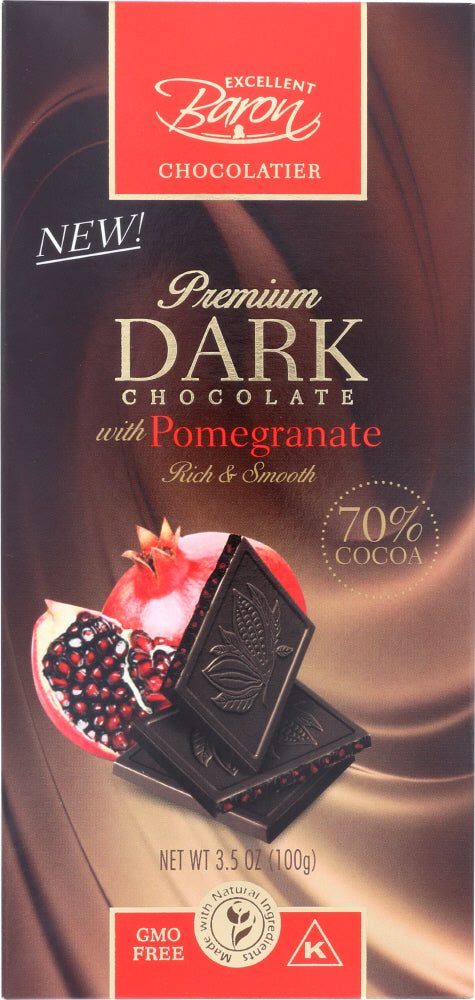 BARON CHOCOLATIER: Chocolate Bar 70% Dark with Pomegranate, 3.5 oz - Vending Business Solutions