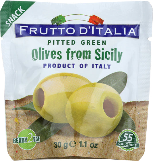 FRUTTO DITALIA: Pitted Green Olives Snack Pack, 1.10 oz - Vending Business Solutions