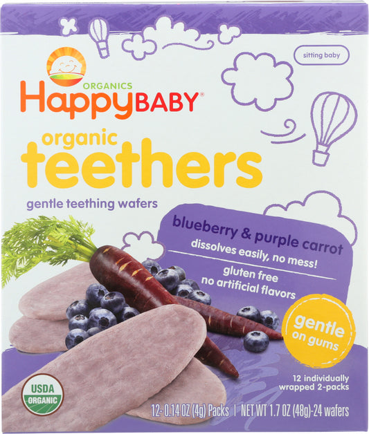 HAPPY BABY: Gentle Teething Wafers Blueberry & Purple Carrot Org 1.7 oz - Vending Business Solutions