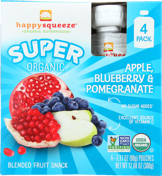 HAPPY KID: Super Apple Blueberries and Pomegranate Organic 4 Packs, 12.68 oz - Vending Business Solutions