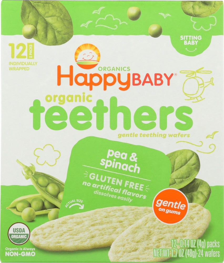 HAPPY BABY: Organic Teething Wafers Pea and Spinach, 1.7 oz - Vending Business Solutions